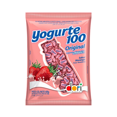 Bala Mastigável Yogurt 100 Morango - 600g