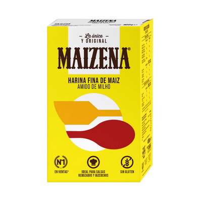Maizena corn flour packaging with yellow background