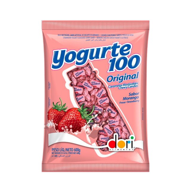 Bala Mastigável Yogurt 100 Morango - 600g