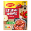 Maggi barbecue seasoning packet with ingredients and product on a white background
