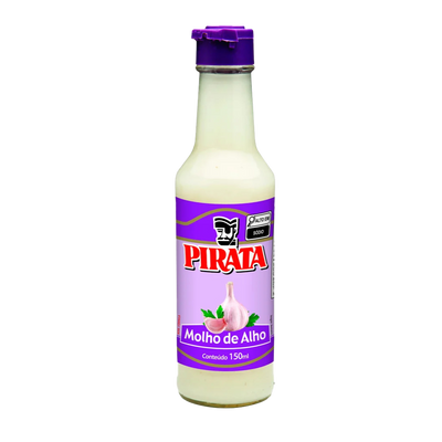 Bottle of Pirata Garlic Sauce on a white background