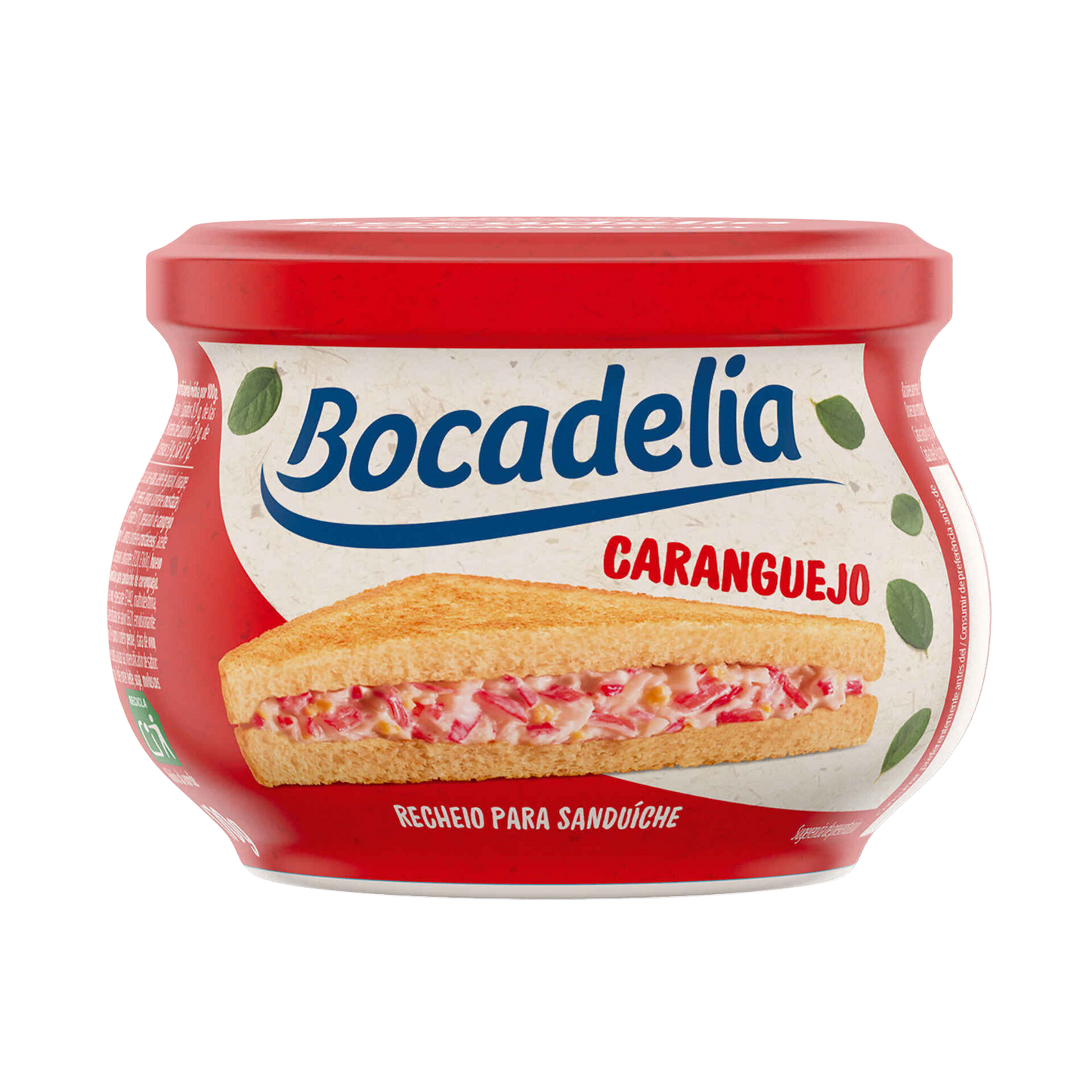 Jar of Bocadelia Caranguejo with a sandwich illustration on a white background