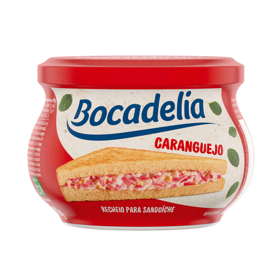 Jar of Bocadelia Caranguejo with a sandwich illustration on a white background