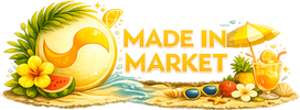 Logo with tropical elements and 'Made in Market' text on a white background
