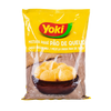 A bag of Yoki Cheese Bread Mix (Mistura para Pão de Queijo) on a clean white background. The packaging is primarily bright yellow with a red and green Yoki logo, and a photo of golden-brown cheese bread rolls in a dark wooden bowl near the bottom.