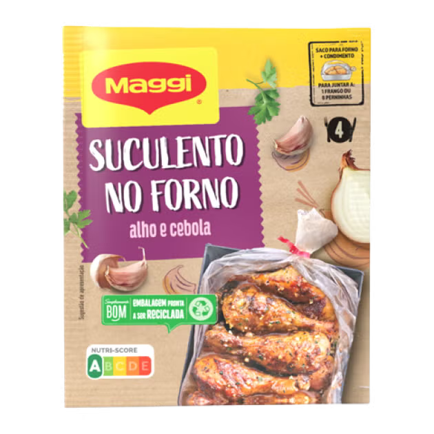 Maggi food packaging with roasted chicken and ingredients on a white background