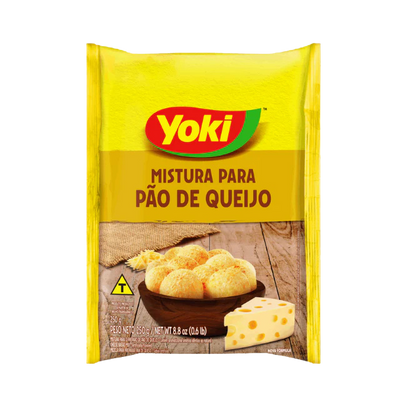 Packaging of Yoki Cheese Bread Mix showing the product name and an image of cheese breads, along with the brand logo.