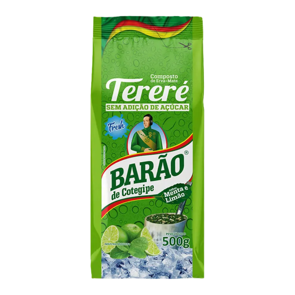Green package of Barão de Cotegipe Teréré with lime graphics on a white background