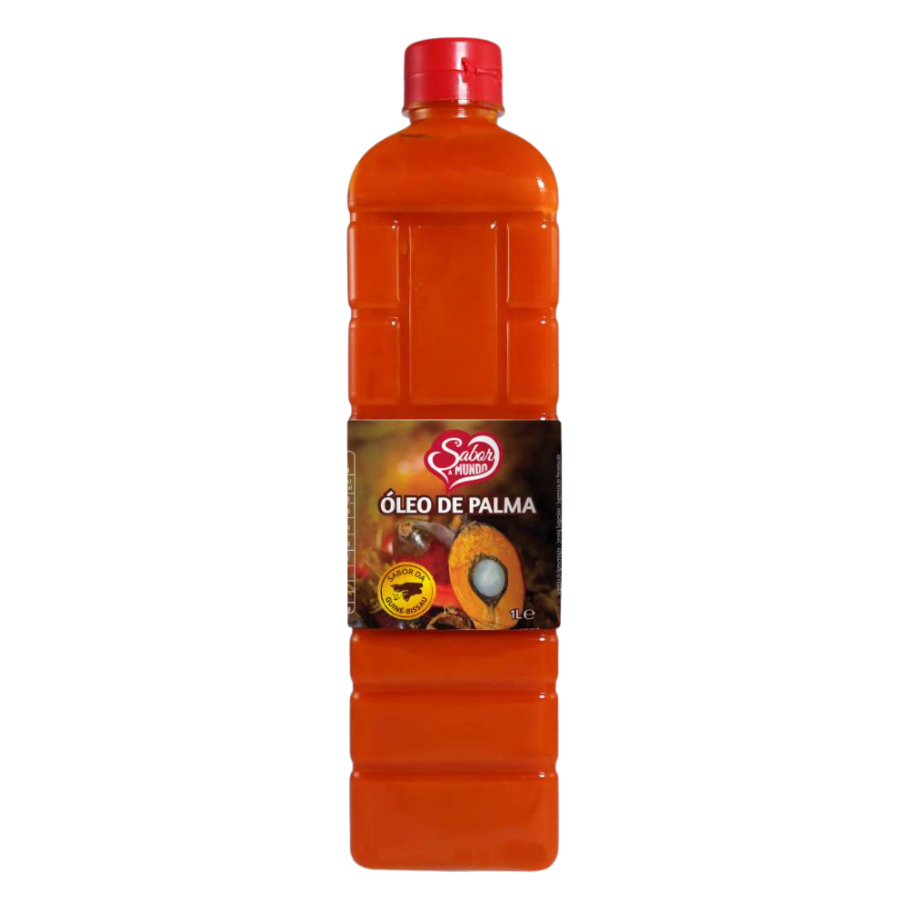 Bottle of Óleo de Palma (Palm Oil) with a red cap on a white background