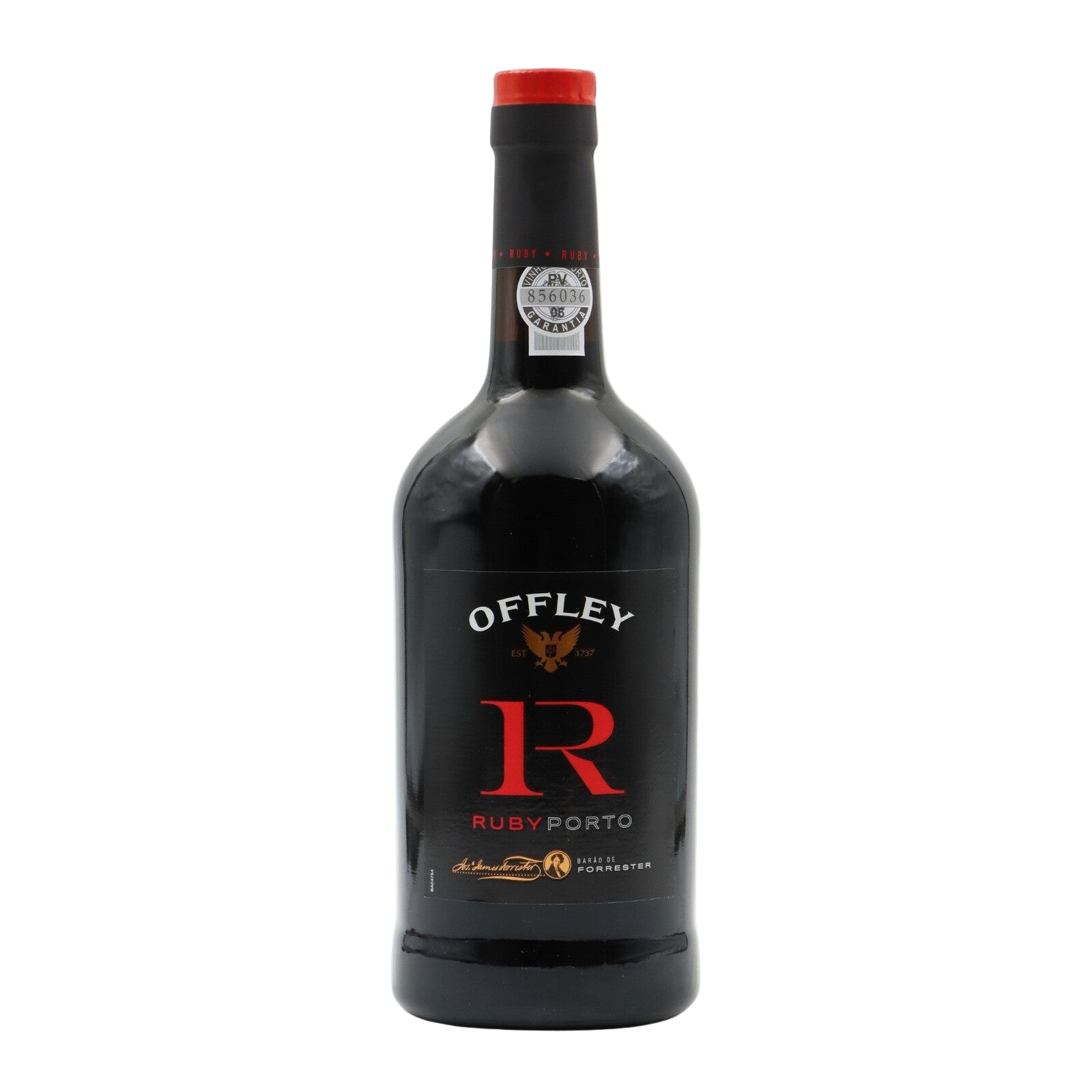 Offley Ruby Porto wine bottle on a white background