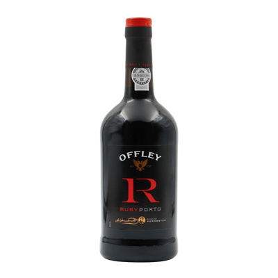 Offley Ruby Porto wine bottle on a white background