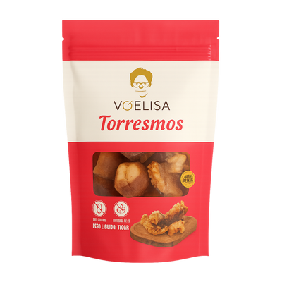 VOELISA Torresmos packaging with red and beige design on a white background