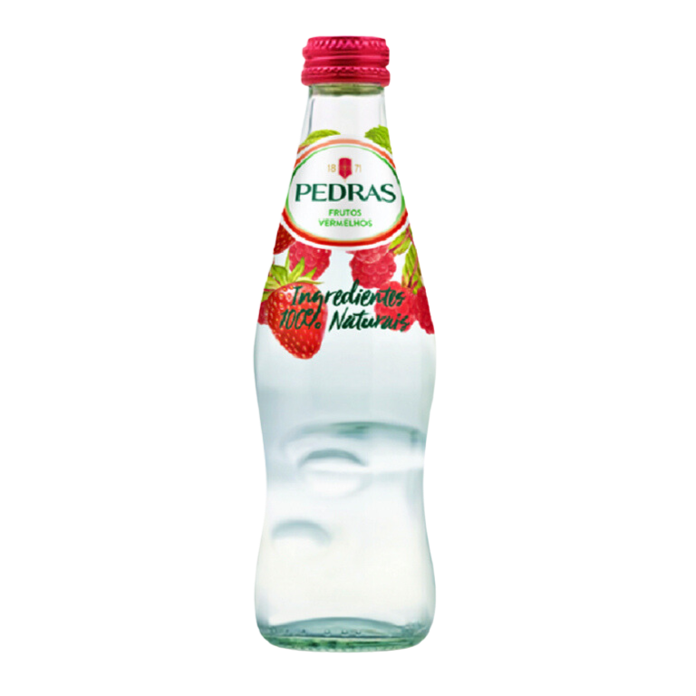 A bottle of Pedras Salgadas Red Fruits Mineral Water with Sparkling, 250ml.